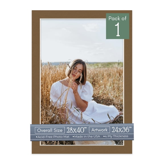 Aged Oak Brown Picture Frame Mat for 28x40 Frames - Fits 24x36 Photos - 1 Mat
