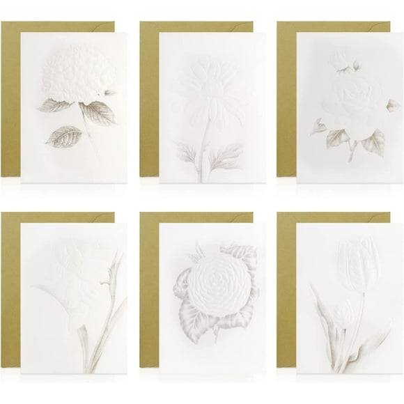 Yitexin 5 x 7 in Floral Cards, Cardstock Flower with 3D Sketch Appearance, Blank Stationary and Envelopes, for Wedding, Writing, Birthday Cards (6 Styles)