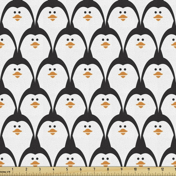 Ambesonne Penguins Fabric by the Yard Upholstery, Repeated Fun Animal Prints, 3 Yards, Charcoal Grey Marigold