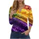 thumbnail image 1 of Camisetas de Manga Corta para las Mujeres, Estampado 3/4 Manga Cuello Redondo Superior, Moda Tela de Imitación Casual, 1 of 5