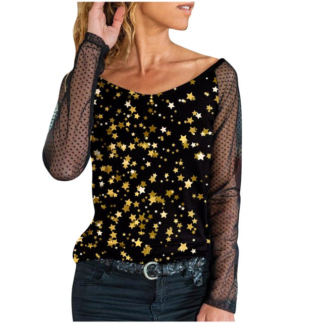 DPTALR Blouse T-shirt à Manches Longues en Dentelle Imprimée Décontractée pour Femmes