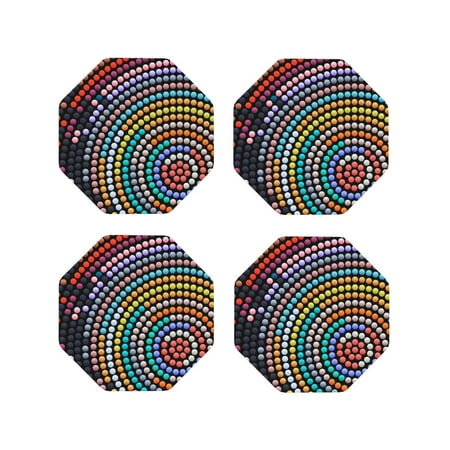 

Leather Coasters Set of 4 - Colorful Dot Pattern NO.A Lightweight Non-Slip Drink Coasters for Desk Anti-Scalding Desk Cup Coasters for Office Table Decor Octagon