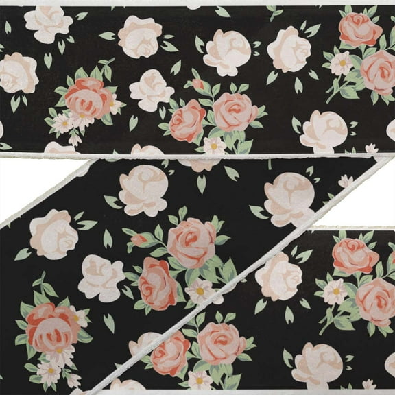 IBA Indianbeautifulart Black Leaves| & Rose Floral Ribbon Trim Tape Fabric Laces For Crafts Printed Dupion Trim By 9 Yard Sewing Accessories 3 Inches