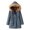 Blue, variant on Winter Women Cotton Coat Drawstring Waist Slim Fit Waist Faux Fur Hood Fleece-lined Zip-up Press Button Closure Jacket Windproof Mid Length Outerwear