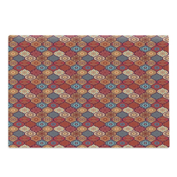 Moroccan Cutting Board, Oriental Wavy Curvy Pattern with Spring Nature Inspired Retro Style Art Motifs, Decorative Tempered Glass Cutting and Serving Board, Large Size, Multicolor, by Ambesonne