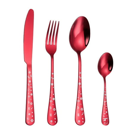 

1 Set Stainless Steel Tableware Spoon Fork Cutter Set Home Tableware (Red)