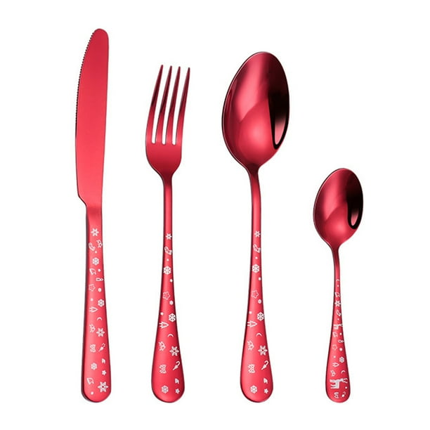 1 set Subido de vajilla de acero inoxidable Cuchara de tenedor Cutter Set Cutterware (rojo)
