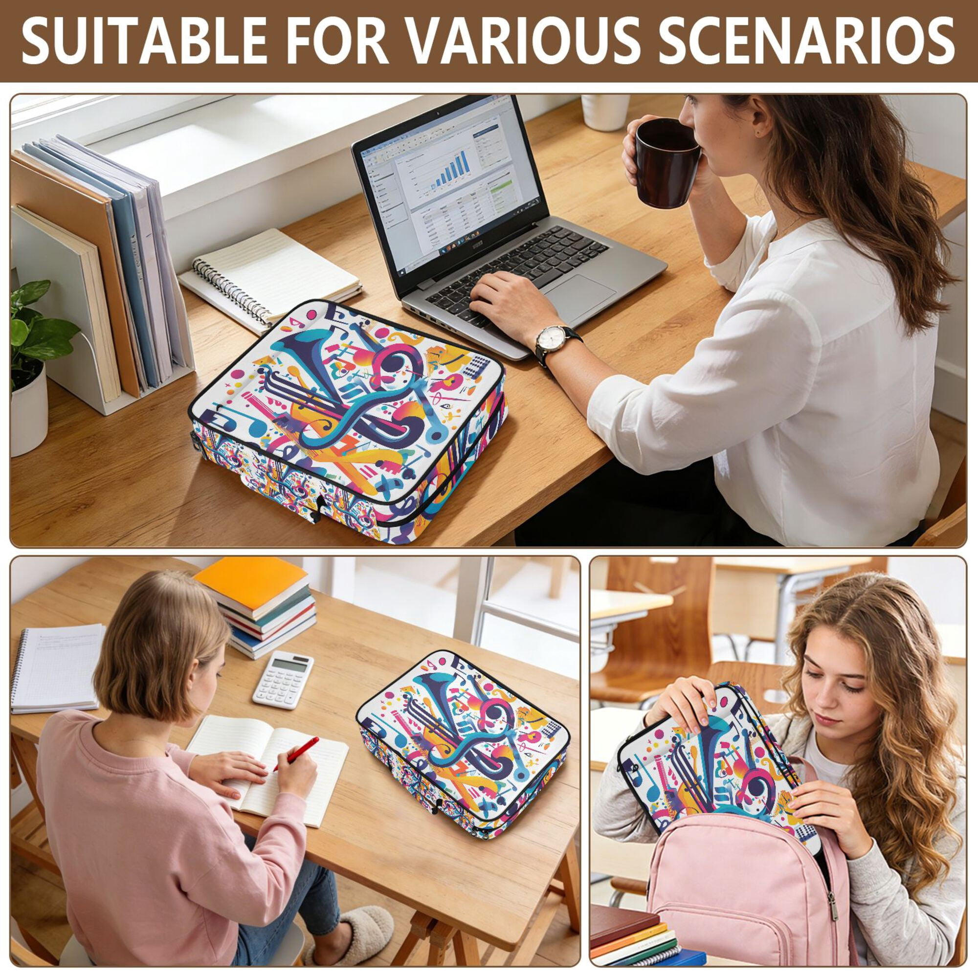 FORMRS Accordion File Folder A4 Size 7-Pocket Expanding Document Organizer Bag with 3 Ring Binder, Musical Pattern