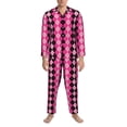 thumbnail image 3 of KLL pink and black argyle Sleepwear Mens Flannel Pajamas,Long Cotton Pj Set-, 3 of 7