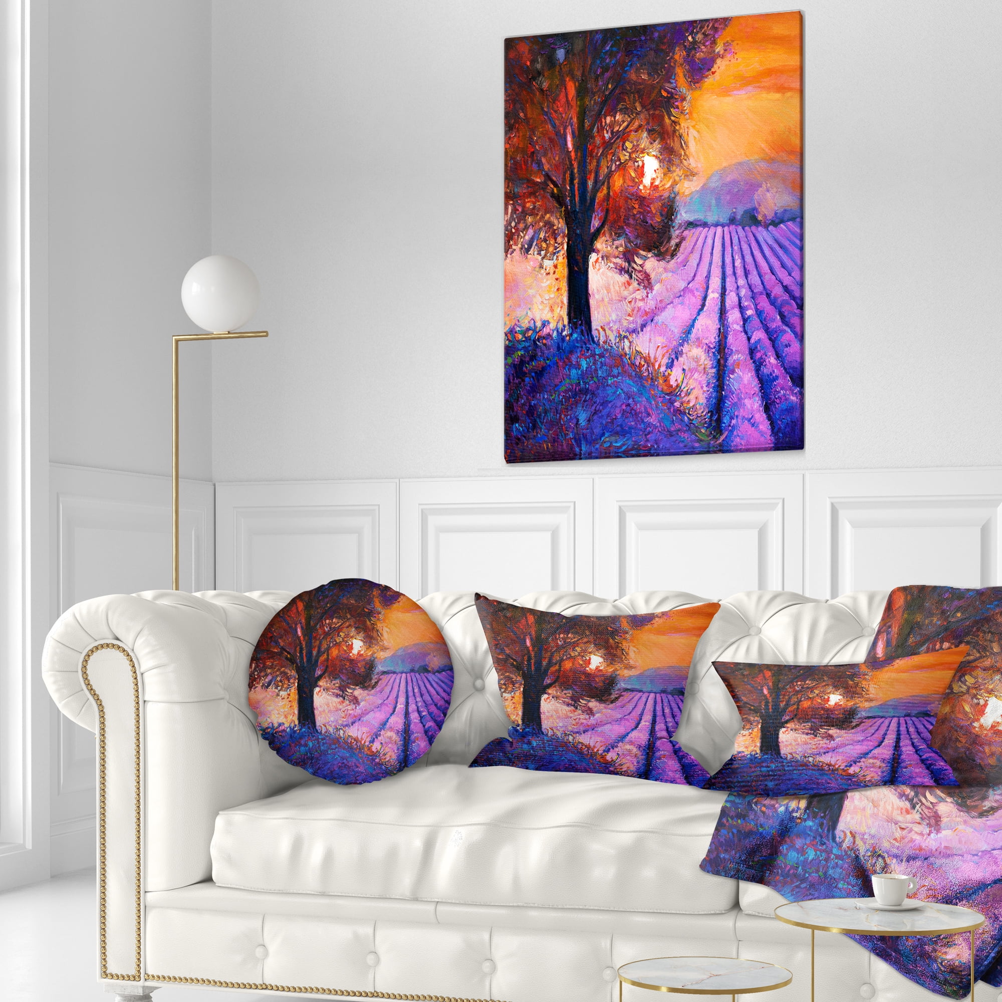 Designart Majestic Lavender Field and Tree - Floral Throw Pillow - 12x20