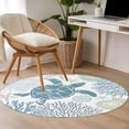 thumbnail image 4 of Summer Round Rugs for Living Room 3ft Teal Blue Khaki Coastal Ocean Sea Turtle Coral Seashell Non Slip Circle Rug Washable Low-Profile Indoor Carpet for Bedroom, Dining Room, Bathroom, 4 of 9