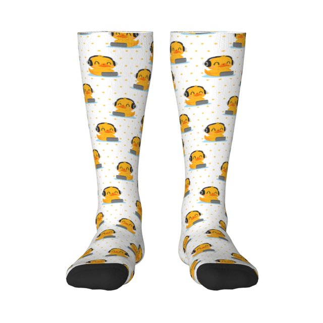 Balery Cute Duck With Headphone Calcetines novedosos Calcetines deportivos Calcetines hasta la rodilla Calcetines de algodón Calcetines originales y geniales