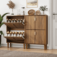 thumbnail image 2 of Hommoo 2 Flip Drawers Shoe Storage Cabinet, Freestanding Shoe Cabinet with Metal Handles & line groove design, Shoe Rack Cabinet, Walnut, 2 of 6