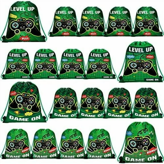 16 Pieces Video Game Drawstring Bags 12 x 10 Inch Video Game Party Birthday Favors Supplies Gifts Bags for Boys Kids Birthday Party Decoration(Creative)