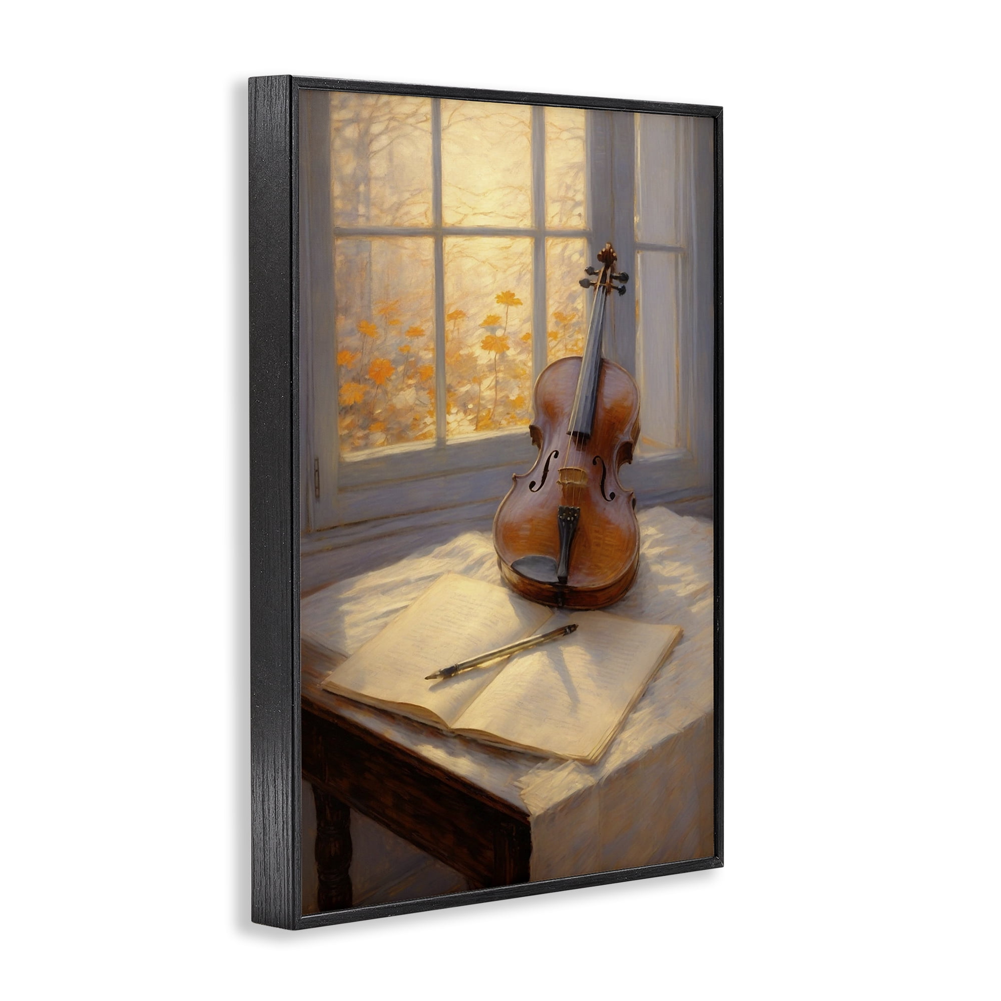 Stupell Industries Autumn Sunlit Violin Black Framed Giclee Art, design by Angie Hawke