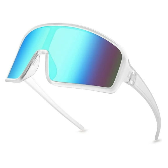 White Shield Wraparound Sports Sunglasses for Men Women Outdoor One Piece Visor Mirror Sport Glasses