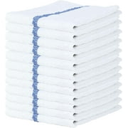 Soft Textiles 24 Pack White Blue Bar Mop Kitchen Towels 100% Cotton