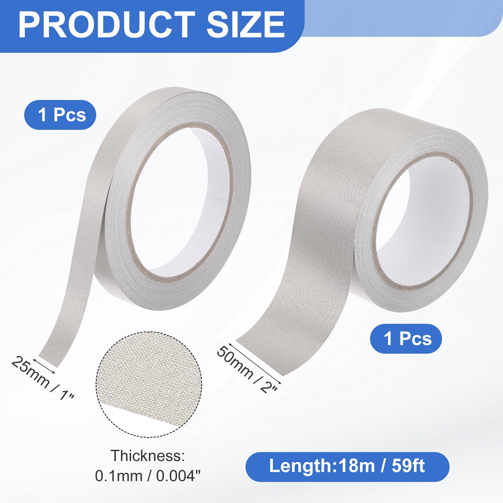 Uxcell Faraday Tape 1" x 25 Feet/ 2" x 50 Feet Single Side Conductive Cloth Tape High Temp Adhesive Tapes Roll for RFI/EMI Shielding Grounding Electrical Repair Cable Interference