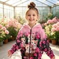 thumbnail image 2 of Girls Cute Cartoon Cat Print Zip Up Hoodie Jacket, Kids Full Zip Long Sleeve Hooded Coat for Fall Daily Casual Outdoor Wear(Hot Pink,9-10 Years), 2 of 6