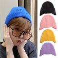thumbnail image 2 of Thickened Warm Foldable Ear Flap Cap Solid Color Unisex Riding Knitted Hat for Outdoor, 2 of 10