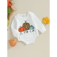 thumbnail image 3 of Liacowi Newborn Baby Boys Girls Halloween Outfit Long Sleeve Pumpkin Letters Print Romper Bodysuit 3 6 9 12 Months Infant Boys Girls Halloween Onesie Jumpsuits 0-18M, 3 of 9