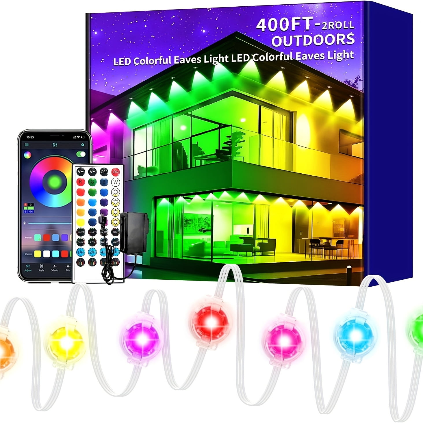 500ft/150M Permanent Outdoor RGB LED Eaves Light Strip - IP67 Waterproof, for Christmas Halloween Garden Outdoor Decor, Long-Lasting Holiday Lighting
