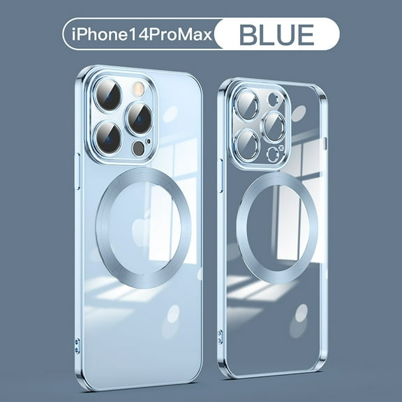 Jiahe Cover For iPhone 14 Pro Max,Shockproof Slim Plating MagSafe Transparent Camera Lens Protector Case Cover,Blue