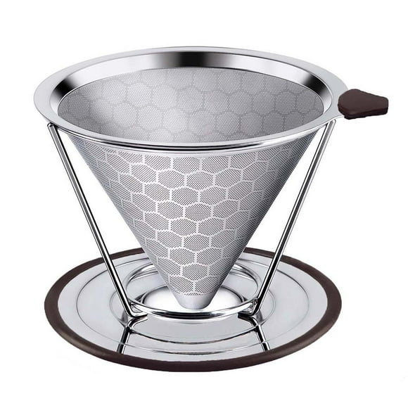 Pour Over Coffee Dripper Stainless Steel Slow Drip Coffee Filter Metal Cone Paperless Reusable Single Cup Coffee Maker