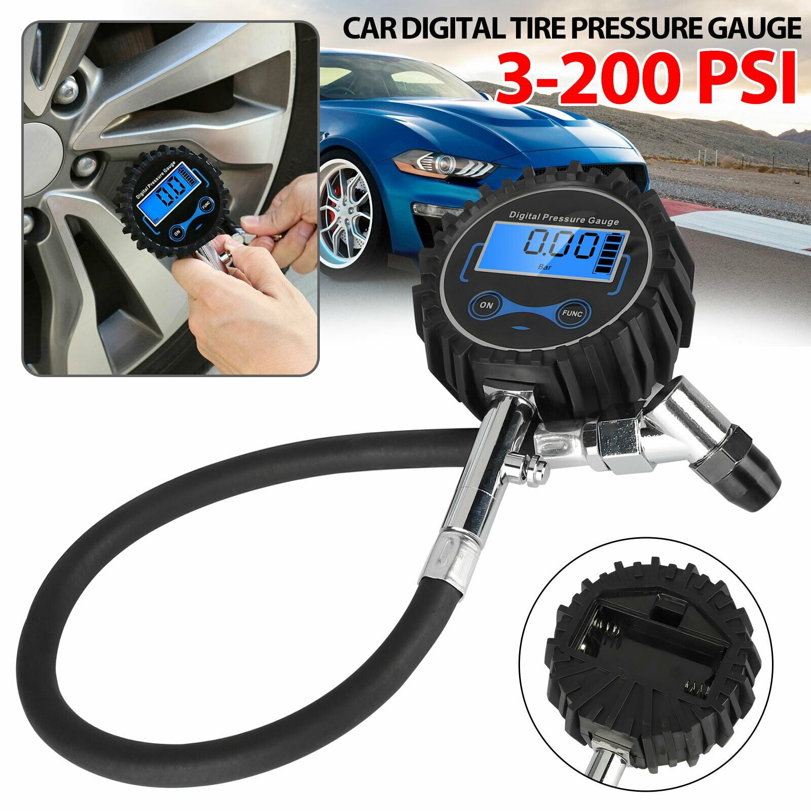 Air Chuck and Compressor Accessories Heavy Duty with Rubber Hose SUV Quick Connect Coupler for Car ATUNME Tire Pressure Gauge 200 PSI Digital Auto Tire Inflator Gauge & Gun RV Valve Extender 