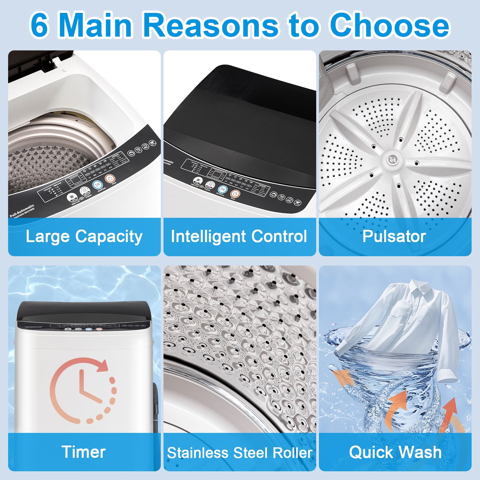 Dimedeal Portable Washing Machine, 17LBS Full Automatic Washer with Spinner, 10 Programs Compact Laundry Machine, Mini Washing Machine Perfect for Small Spaces