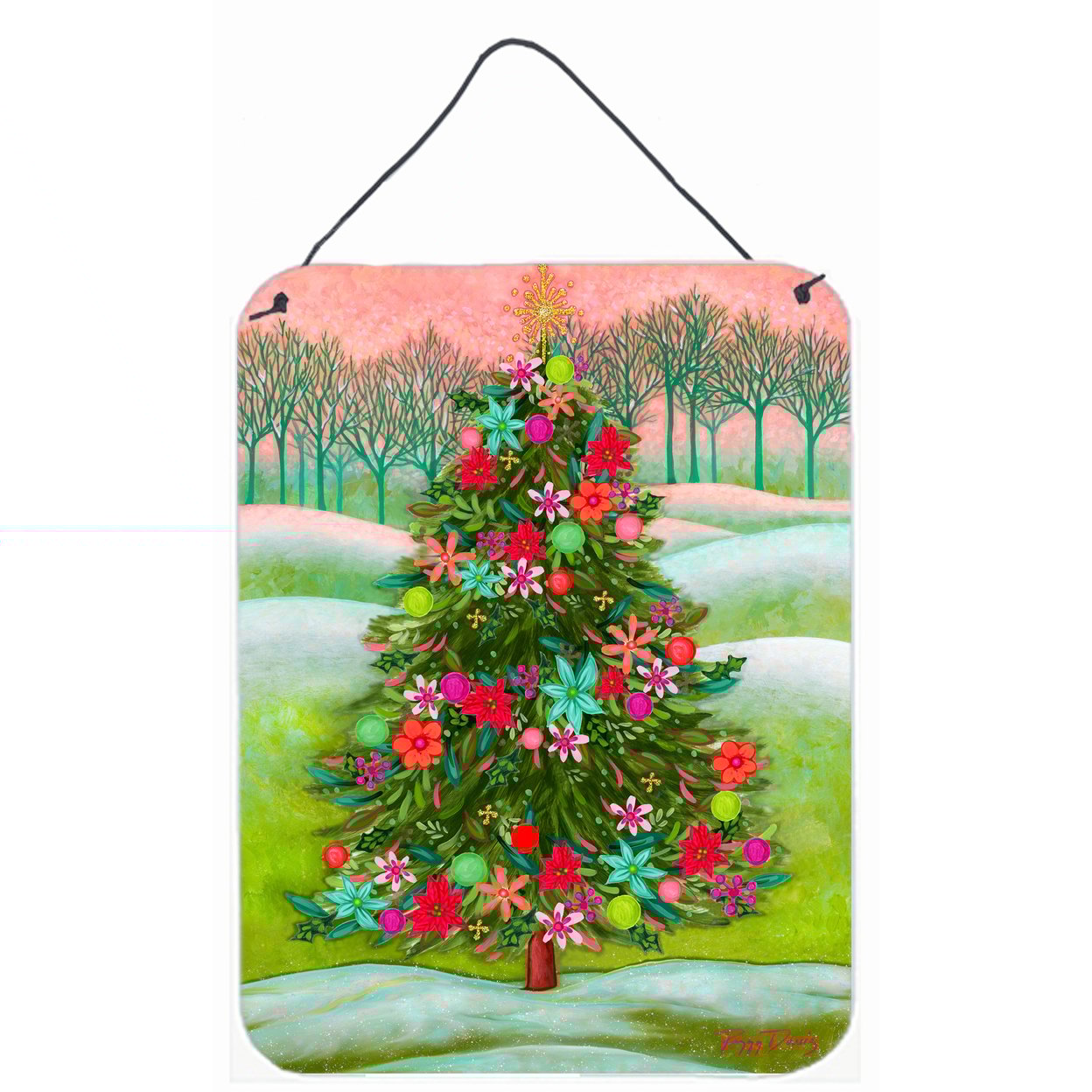 Carolines Treasures PPD3007DS1216 Poinsetta Oh Christmas Tree Wall or Door Hanging Prints 12x16 multicolor