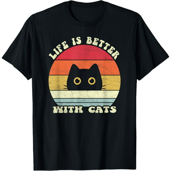 Retro 70s Style Cute Paw Life Is Better With Cats Cat Gifts Men Women T-Shirt