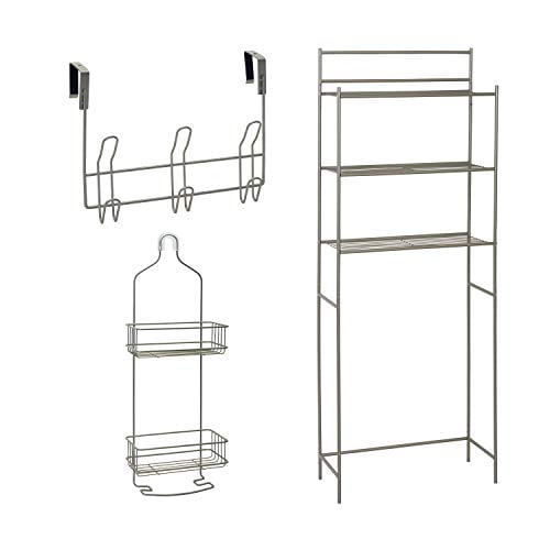 Zenna Home BB78NN 3 Pièces Bain-dans-une-Boîte Salle de Bain: Économiseur d'Espace, Douche Caddy et Crochets sur la Porte, en Nickel Satiné