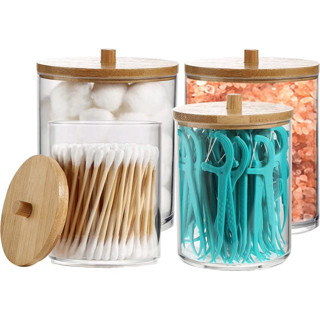 4 Pack 2 Size Acrylic Qtip Holder Dispenser for Cotton Ball Pad Round