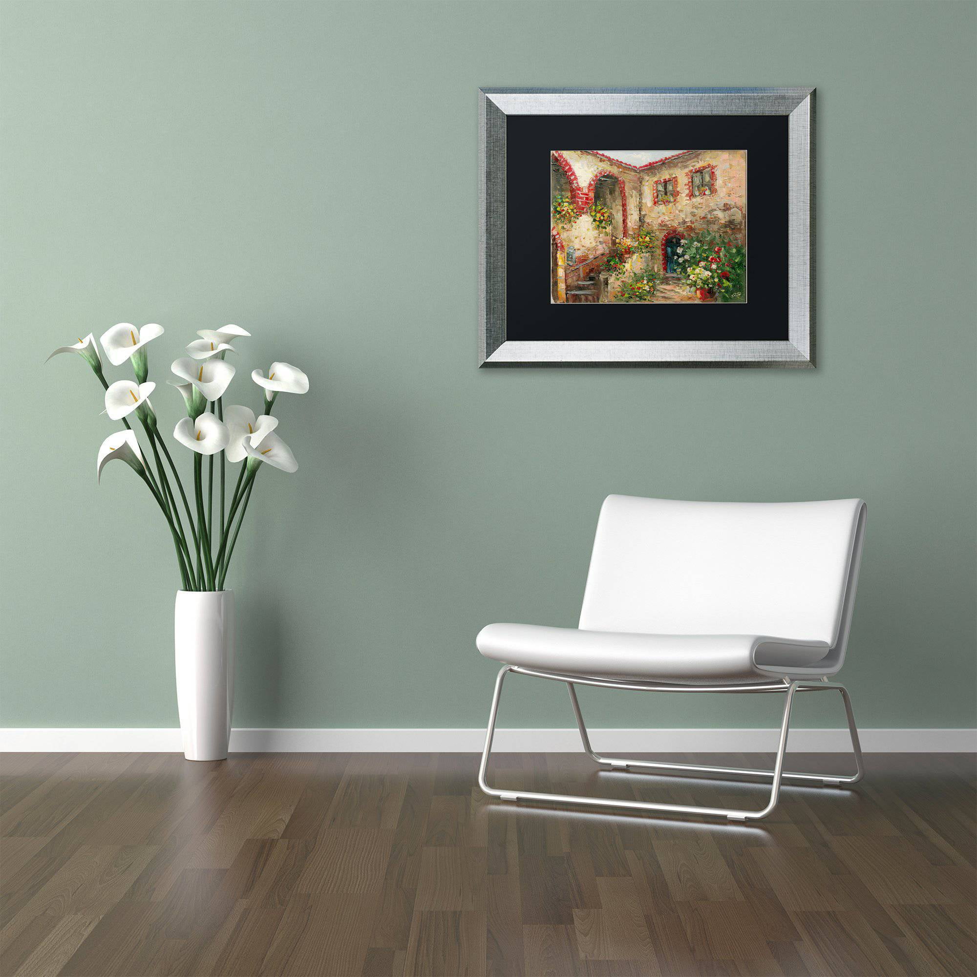 Trademark Fine Art "Tuscany Courtyard" Canvas Art by Rio Black Matte, Silver Frame