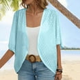 thumbnail image 2 of CFLVAEK Lightweight Cardigans for Women Trendy Summer Eyelet Embroidery Kimono Coverups Loose Fit Half Sleeve Cardigan for Dress Light Blue S, 2 of 8