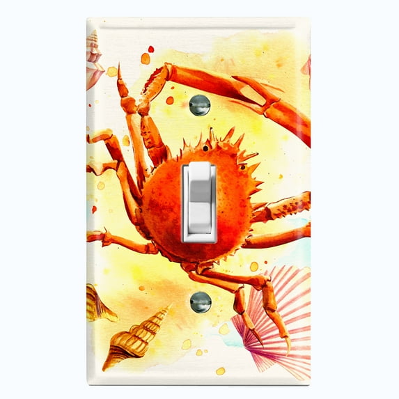 Metal Light Switch Wall Plate Outlet Cover (Ocean Sea Shell Crab Beach Clam - Single Toggle)