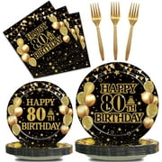 96Pcs 80th Birthday  Theme Birthday DecorationsBack in 1944 Birthday Party Tableware Set for Men Women Cheers to 80 Years Birthday Party Dessert Plates Napkins Forks Favors, Serve 24