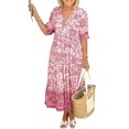 Women's Summer Maxi Dress Short Sleeve Bohemian Floral Printed Long