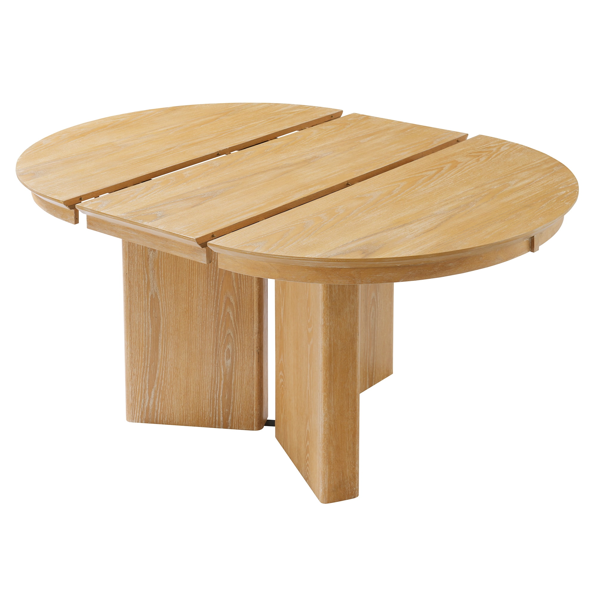 Euroco Round Extendable Dining Table for 4-6, 42"-58" Modern Oval Kitchen Table with Wood Pedestal Base & Adjustable Foot Pads for Kitchen,Dining Room,Natural