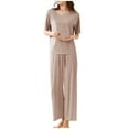 thumbnail image 4 of Women's 2-Piece Set Solid Color Casual Short Sleeve Pullover Top & Wide Leg Pants Lounge Set | Hontri | Womens 2 Piece Outfits Summer Casual Loose Short Sleeve Pullover Tops (Khaki | 4XL), 4 of 6