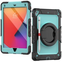 iPad 6th Generation Case with Built in Screen Protector, iPad 5th Gen Case, iPad Air 2 Case, Kids Shockproof Child Proof Cover with Rotating Stand Handle Grip for iPad 9.7" 2018/2017,Black  Light Blue