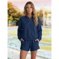 thumbnail image 6 of Women's 2 Piece Sets Long Sleeves Top Shorts Casual Trendy Outfits Navy Blue XXL, 6 of 9