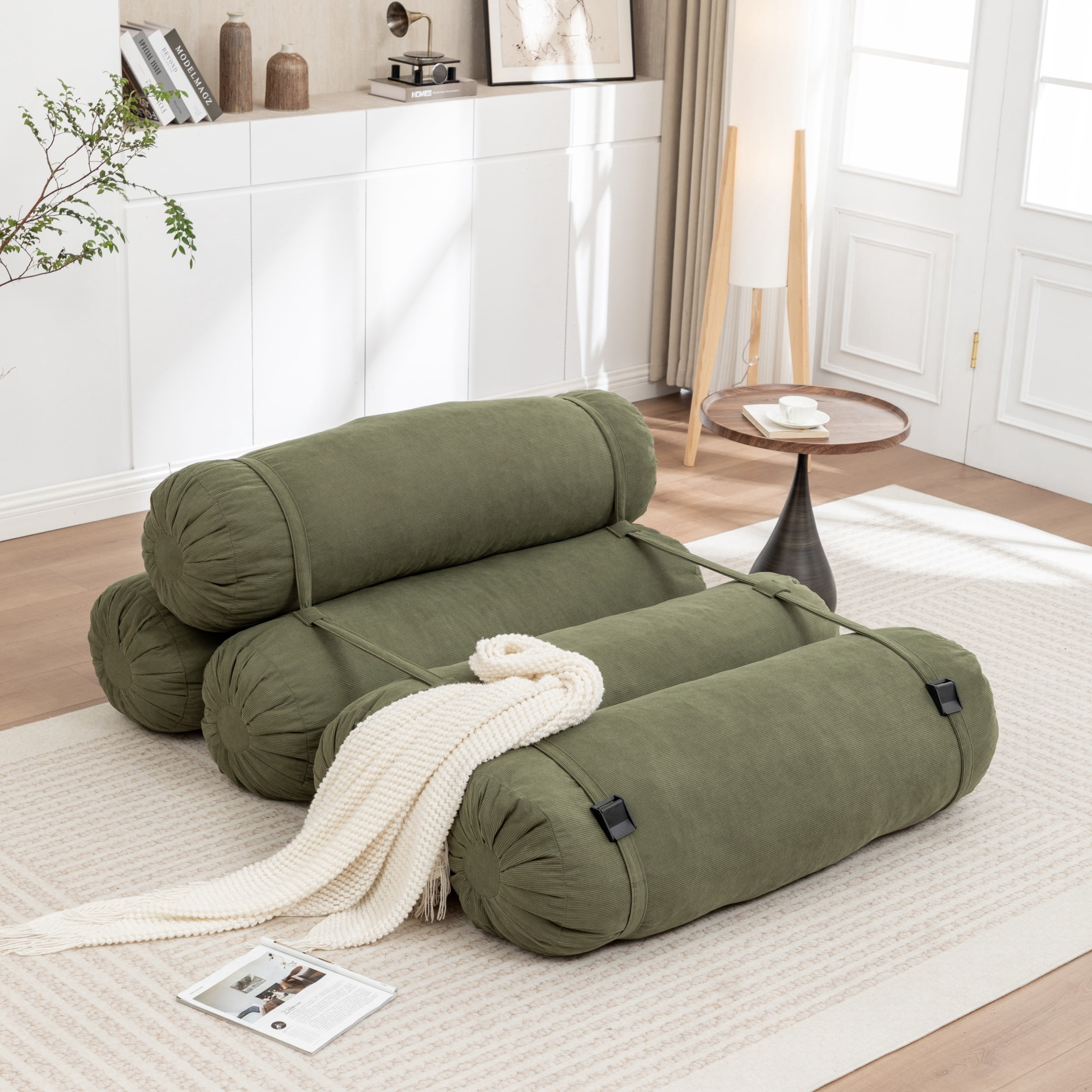 Adjustable Floor Sofa, Corduroy Lazy Sofa Chair with Adjustable Straps, Modular Floor Couch for Living Room Bedroom Dorm, Green