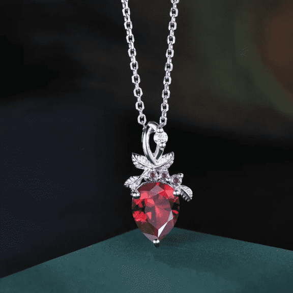 Teardrop Cut Ruby Twist Vine Leaf Twig Pendant Necklace- 925 Sterling Silver- Nature Inspired Pear Shape Red Gemstone Drop Necklace July Birthstone