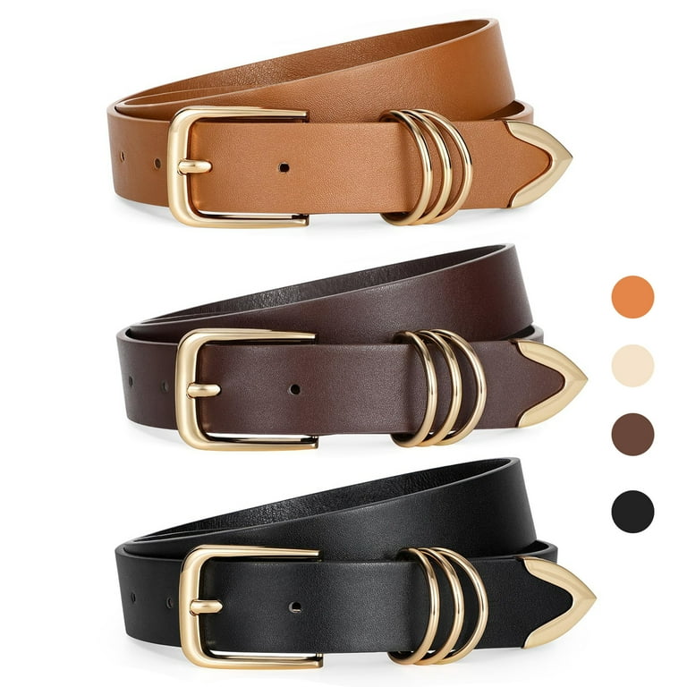 Suosdey 3-Pack Women's Leather Belts with Gold Buckle photo 1