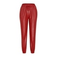 thumbnail image 4 of REORIAFEE Red Leather Pants High Waisted Straight Leg Solid Print Palazzo Pants Slim tailored Adjustable Tie Knot Casual Pants Lightweight Baggy Stretchy Slacks 2024 Trending Fashion Clothing, 4 of 7