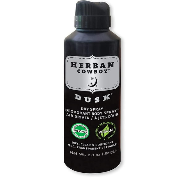 Herban Cowboy Maximum Protection Dry Spray Deodorant Body Spray, Dusk, 2.8 Oz