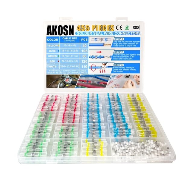 Kit de conectores a tope autosoldables termorretráctiles, 455 piezas AKOSN