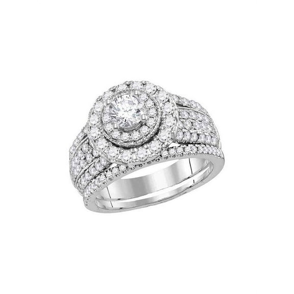 14kt White Gold Womens Round Diamond Bridal Wedding Engagement Ring Band Set 2.00 Cttw